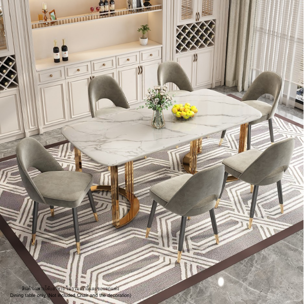 โต๊ะอาหารหินอ่อน WISDOM DESIGN FURNITURE รุ่น ROSE 130 ซม. สีมาร์เบิ้ล/ทอง